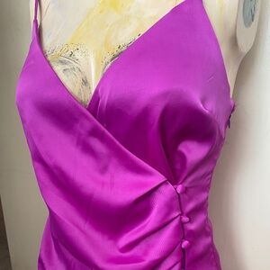 Fuschia satin ruffle mini dress